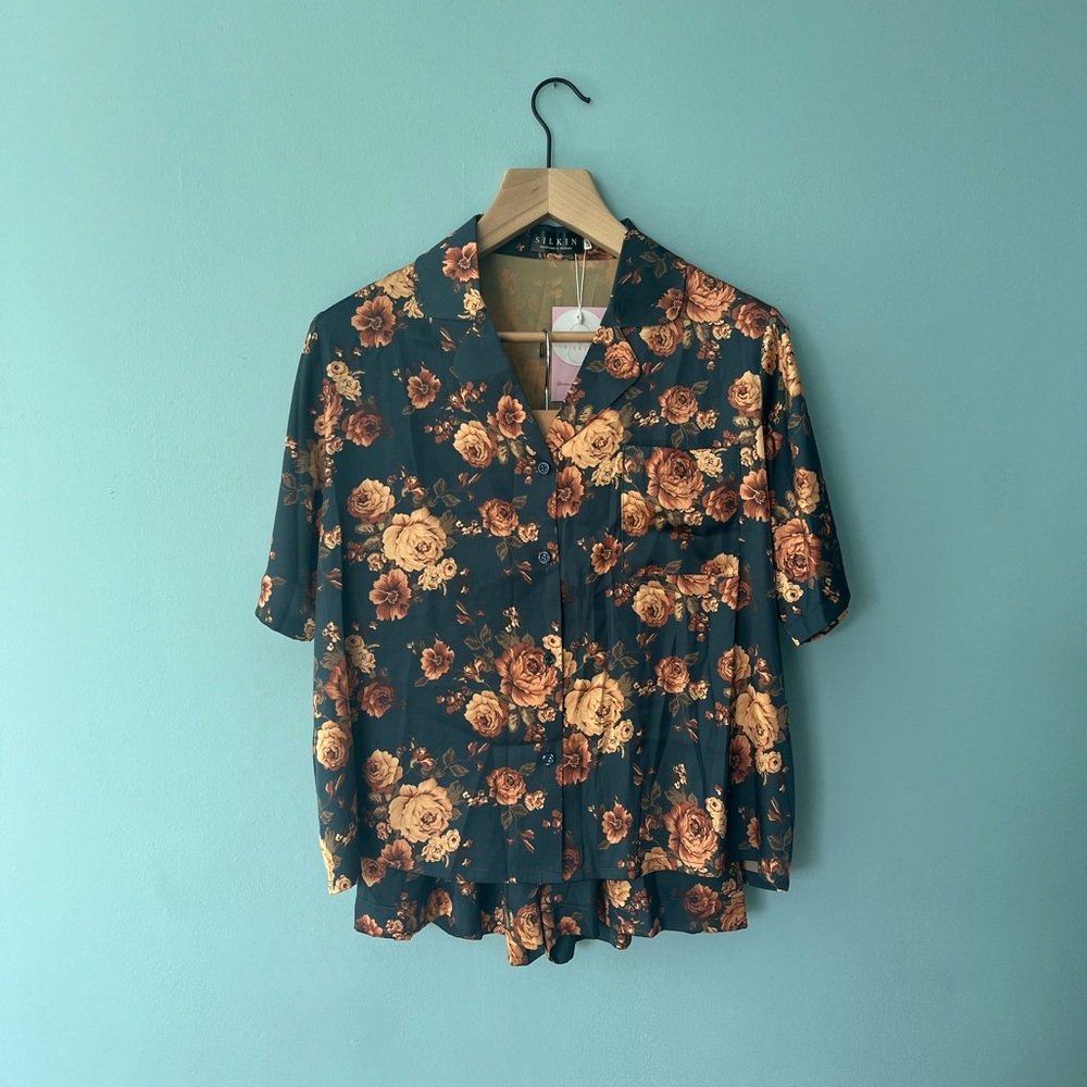 100% silk floral pajama set